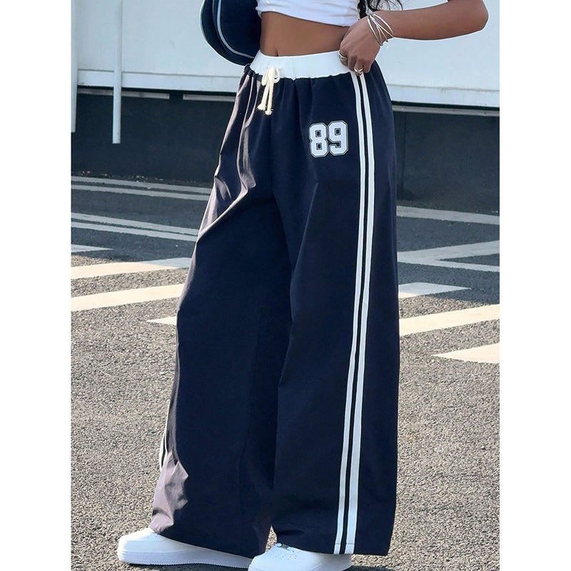 Korean Style High Waist Casual Pants Women'S New Loose Straight Tube Long Pants Bar Stitching Sports Sweatpants Trendy - Image 5
